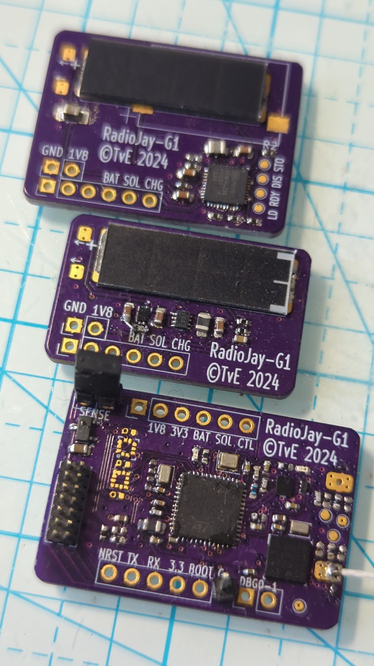 RadioJay G1 prototype with two solar cell options